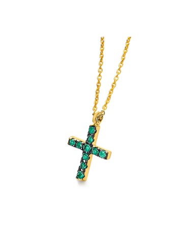YELLOW GOLD CROSS AND EMERALDS LECARRÉ