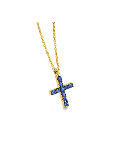 YELLOW GOLD AND SAPPHIRE LECARRE CROSS