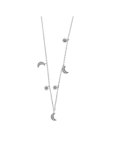 SILVER RHODIUM SUNS AND MOONS WHITE ZIRCONIA NECKLACE