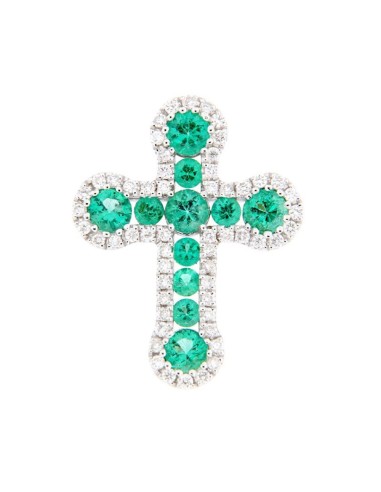 DIAMONDS AND EMERALD WHITE GOLD CROSS