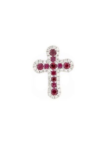 DIAMONDS AND RUBY WHITE GOLD CROSS