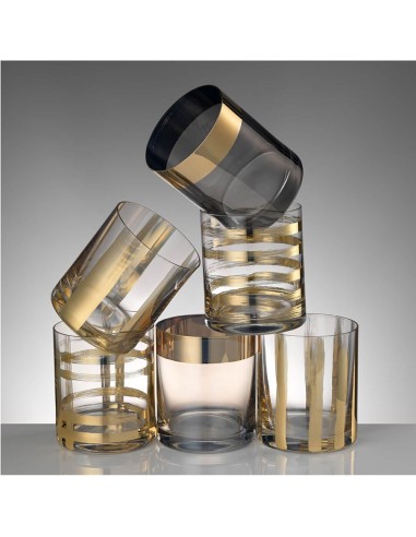SET OF 6 GOLD PAINTED TRANSPARENT SHALLOW GLASSES