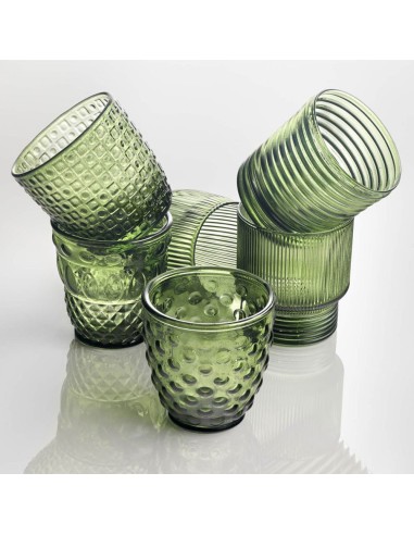 SET OF 6 VARIOUS WATER GLASSES FOREST GREEN MOD