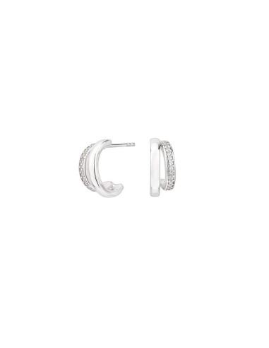 SILVER DOUBLE SMOOTH HOOP EARRINGS AND ZIRCONS
