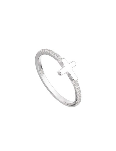SILVER ZIRCONIA RING WITH SMOOTH CROSS MOTIF