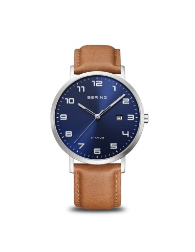 Watch BERING TITANIUM ESF BLUE AND LEATHER STRAP